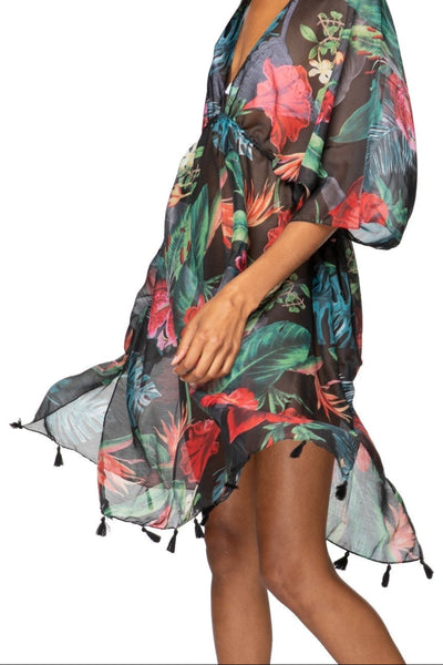 Pool to Party Kaftan One Size / Black / 100% Poly Hibiscus Garden Isle Dress