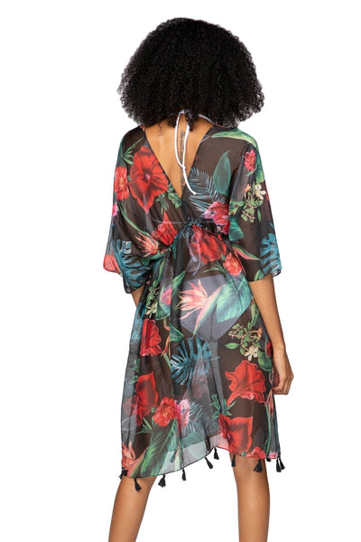 Pool to Party Kaftan One Size / Black / 100% Poly Hibiscus Garden Isle Dress