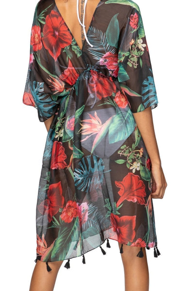 Pool to Party Kaftan One Size / Black / 100% Poly Hibiscus Garden Isle Dress