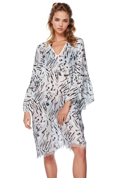 Pool to Party Kaftan One Size / Black-White / 50% Modal/50% Viscose Inked Spots & Stripes Print | Bell Kaftan