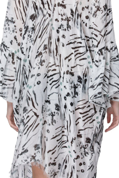 Pool to Party Kaftan One Size / Black-White / 50% Modal/50% Viscose Inked Spots & Stripes Print | Bell Kaftan