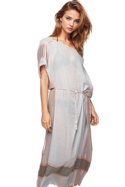 Pool to Party Kaftan One Size / Blue / 100% Cotton Farrah Kaftan Maxi Coverup Sundress in Coastal Blue Woven Fabric