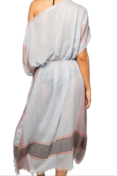 Pool to Party Kaftan One Size / Blue / 100% Cotton Farrah Kaftan Maxi Coverup Sundress in Coastal Blue Woven Fabric