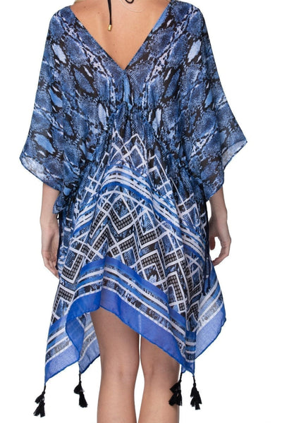 Pool to Party Kaftan One Size / Blue / 100% Poly Isle Sun Dress Coverup in Bebop Blues Print
