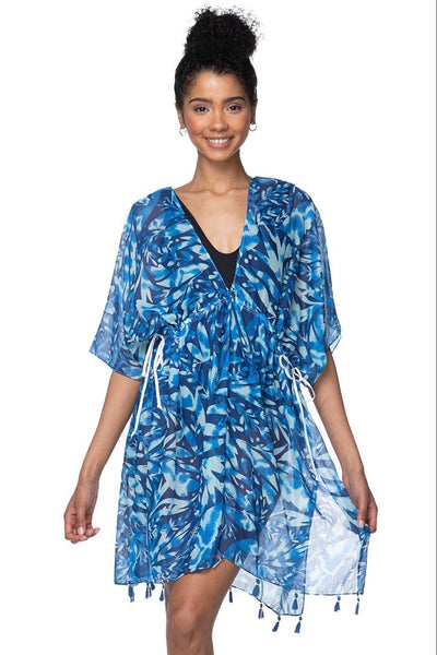 Pool to Party Kaftan One Size / Blue / 100% Sheer Soft Poly Island Vibes Isle Dress in Blue