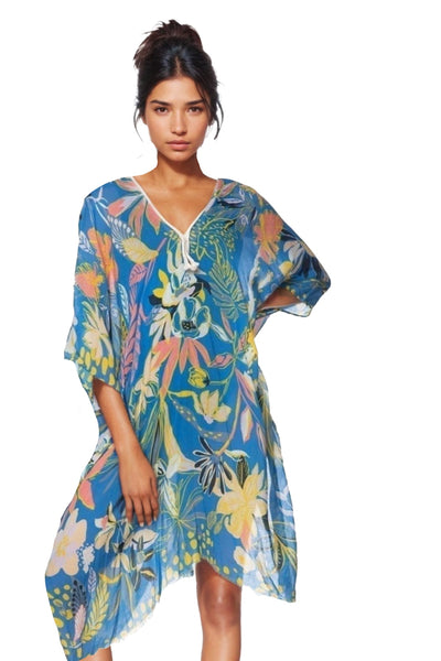 Pool to Party Kaftan One Size / Blue Hearts Entwined Blue Print Luxury Kaftan Coverup
