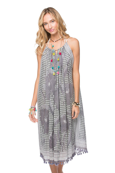 Pool to Party Kaftan One Size / Charcoal / 75% Viscose 25% X-Fine Wool Keyhole Sun Dress in Peony Print