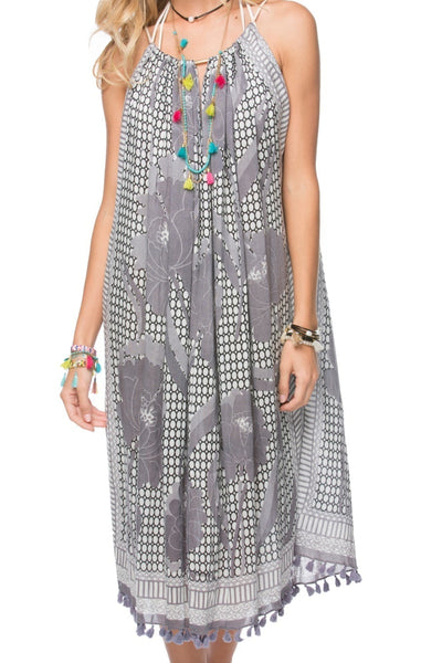 Pool to Party Kaftan One Size / Charcoal / 75% Viscose 25% X-Fine Wool Keyhole Sun Dress in Peony Print
