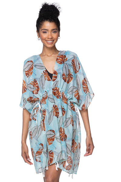 Pool to Party Kaftan One Size / Chocolate-Mint / 100% Poly Tiki Hut Isle Dress in Chocolate/Mint