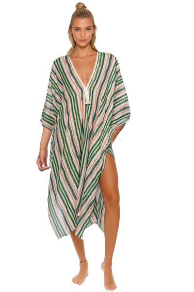 Pool to Party Kaftan One Size / Citrus Citrus Stripe Print Coverup Braided Kaftan Dress