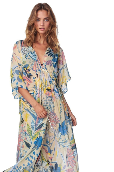 Pool to Party Kaftan One Size / Cream / 50% Modal/50% Cotton Poolside Maxi Dress in Hearts Entwined Print
