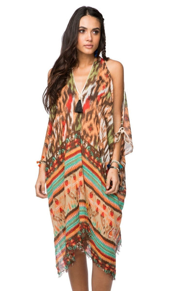 Pool to Party Kaftan One Size / Desert / 100% Cotton Open Shoulder Dress in Drifter