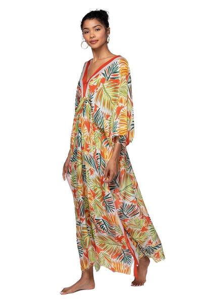 Pool to Party Kaftan One Size / Fiesta / 50% Modal/50% Viscose Leaves on the Wind Poolside Maxi Dress in Fiesta