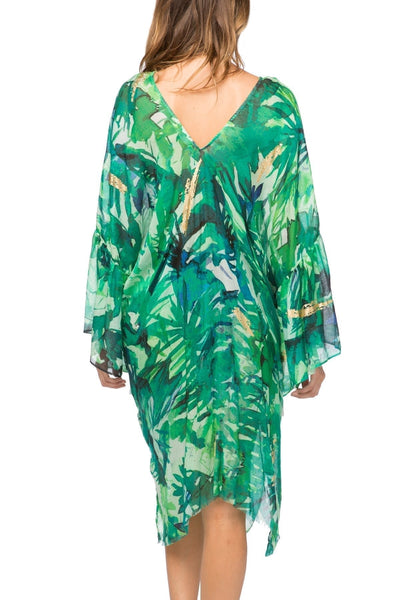 Pool to Party Kaftan One Size / Green / 60% Cotton/40% Modal Into the Jungle Bell Kaftan