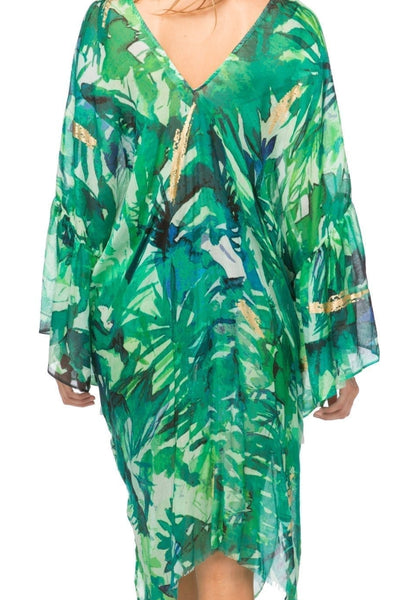 Pool to Party Kaftan One Size / Green / 60% Cotton/40% Modal Into the Jungle Bell Kaftan