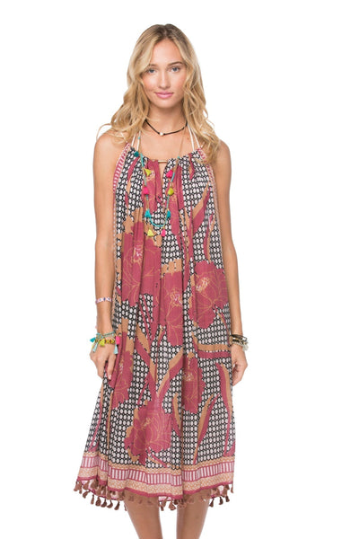 Pool to Party Kaftan One Size / Lipstick / 75% Viscose 25% X-Fine Wool Keyhole Sun Dress in Peony Print