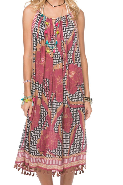 Pool to Party Kaftan One Size / Lipstick / 75% Viscose 25% X-Fine Wool Keyhole Sun Dress in Peony Print