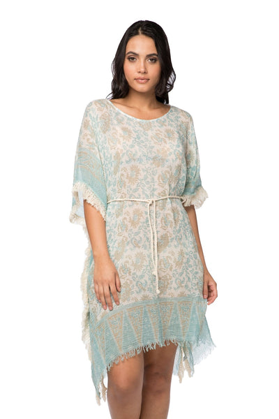 Pool to Party Kaftan One Size / Mint Boho Beach Sundress in Ivy Relic Print