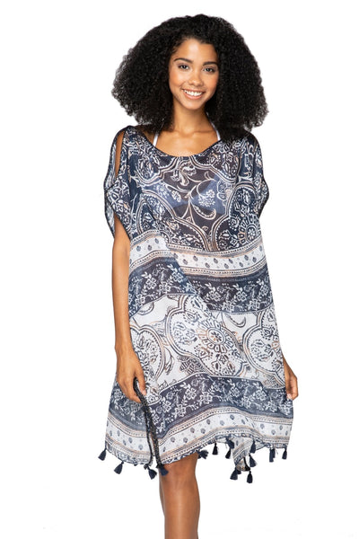 Pool to Party Kaftan One Size / Multi / 100% Polyester Floral Temple Corinthian Shift