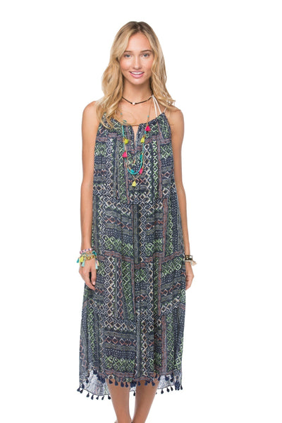 Pool to Party Kaftan One Size / Multi / 75% Viscose 25% X-Fine Wool Keyhole Sun Dress in Geo Scribbles