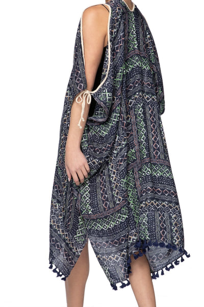 Pool to Party Kaftan One Size / Multi / 75% Viscose 25% X-Fine Wool Open Shoulder Dress in Geo Scribbles