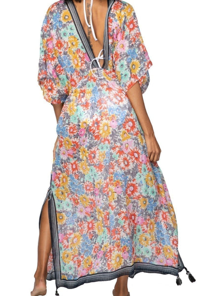 Pool to Party Kaftan One Size / Multi / 98% Cotton, 2% Lurex Poolside Maxi Sun Dress in Bloom & Shine Print