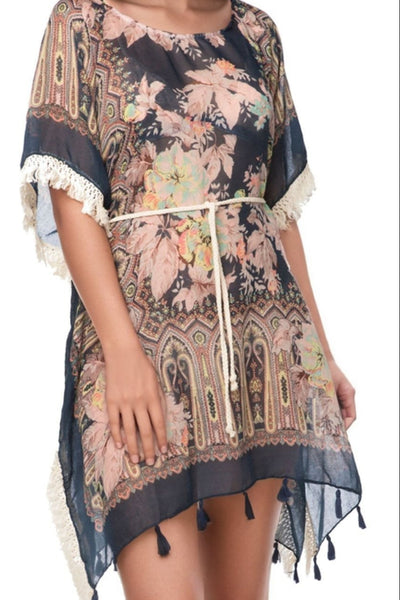 Pool to Party Kaftan One Size / Multi Boho Beach Sundress Coverup in Rio Blooms Print