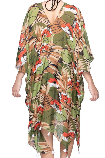 Pool to Party Kaftan One Size / Multi Lotus Pathway Print V-Neck Sun Dress in Multi