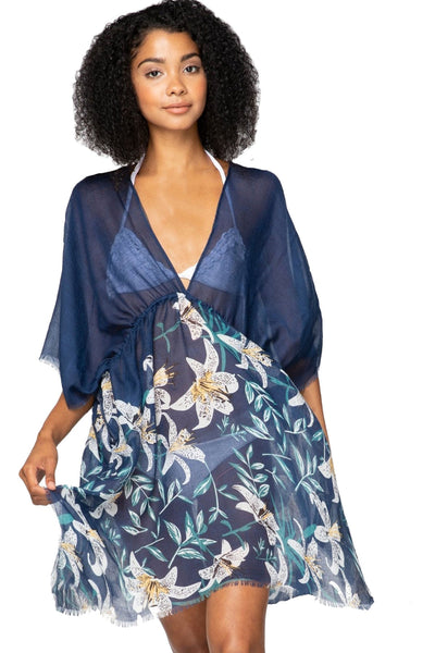 Pool to Party Kaftan One Size / Navy / 100% Poly Lovely Lily Isle Print Sundress Coverup