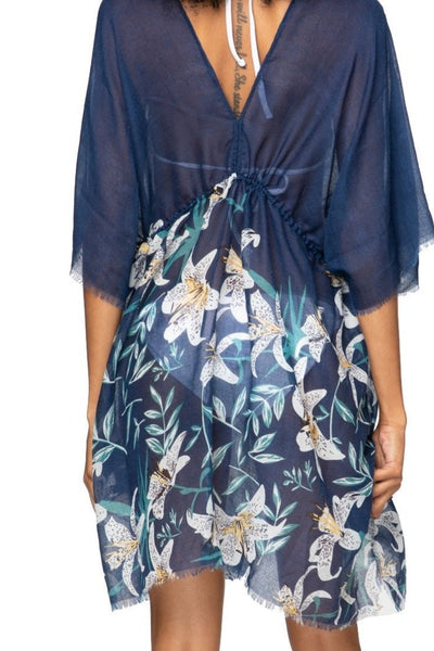 Pool to Party Kaftan One Size / Navy / 100% Poly Lovely Lily Isle Print Sundress Coverup