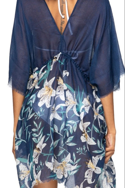 Pool to Party Kaftan One Size / Navy / 100% Poly Lovely Lily Isle Print Sundress Coverup