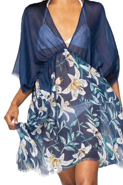 Pool to Party Kaftan One Size / Navy / 100% Poly Lovely Lily Isle Print Sundress Coverup