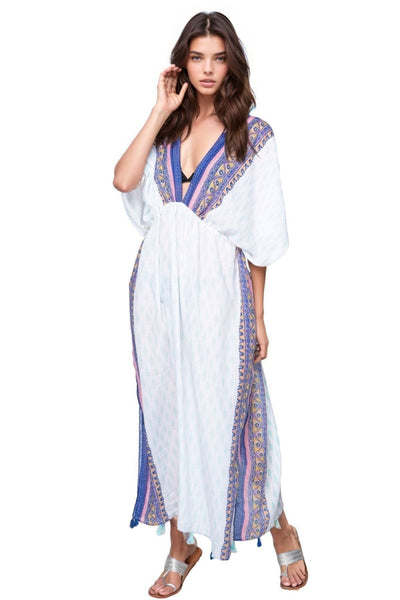 Pool to Party Kaftan One Size / Ocean / 100% Crepe Poly Bohemian Story Poolside Maxi Sun Dress