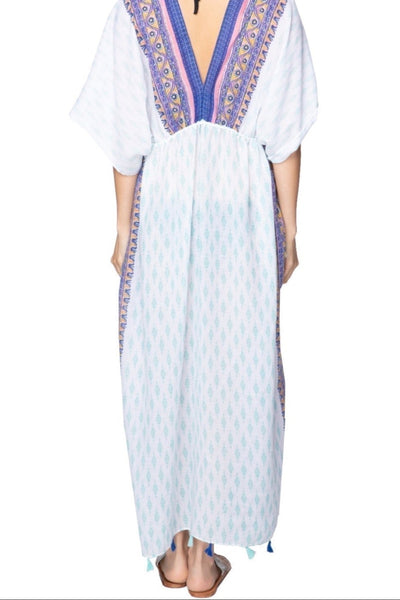Pool to Party Kaftan One Size / Ocean / 100% Crepe Poly Bohemian Story Poolside Maxi Sun Dress