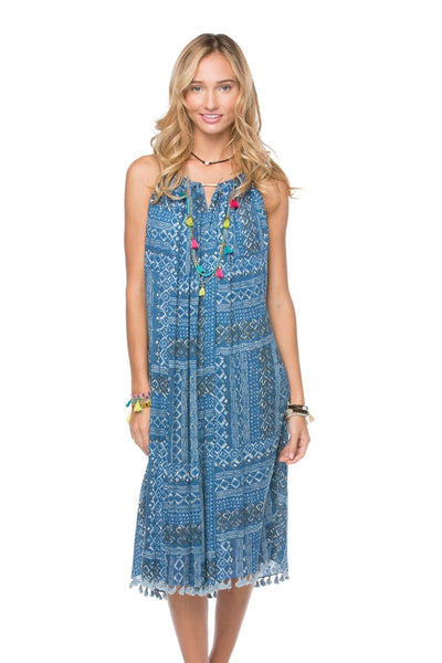 Pool to Party Kaftan One Size / Ocean / 75% Viscose 25% X-Fine Wool Keyhole Sun Dress in Geo Scribbles