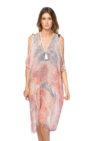 Pool to Party Kaftan One Size / Pink / 100% Polyester Open Shoulder Dress in Touch of Gray