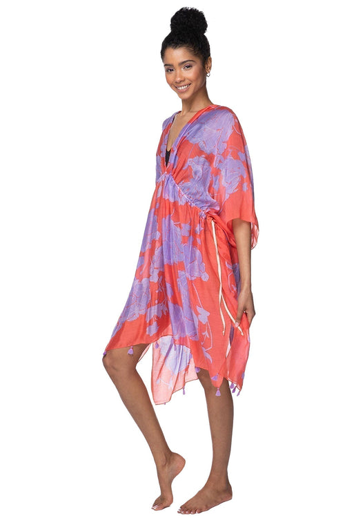 Pool to Party Kaftan One Size / Pink / 50% Modal/50% Viscose Isle Dress Love is a Flower Print  in Pink