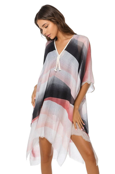 Pool to Party Kaftan One Size / Pink Dawn's Light Print Sheer Coverup Kaftan Dress