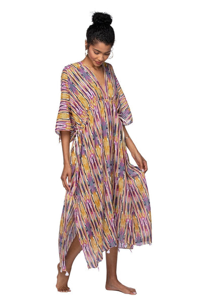 Pool to Party Kaftan One Size / Pink-Mustard / 98% Cotton/2% Lurex Hippie Daydream Poolside Maxi Dress