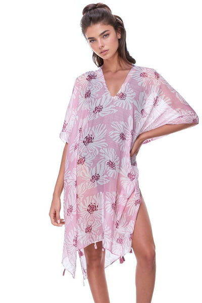 Pool to Party Kaftan One Size / Pink V-Neck Coverup Dress in Weekend in Paris Pink Print