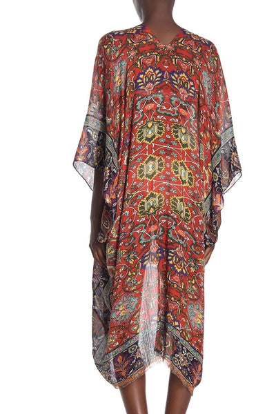Pool to Party Kaftan One Size / Poppy Masala Print | V-Neck Kaftan Coverup on Sale