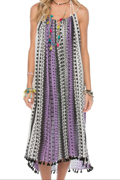 Pool to Party Kaftan One Size / Purple / 75% Viscose 25% X-Fine Wool Keyhole Coverup Sundress in Doodle Dot Print
