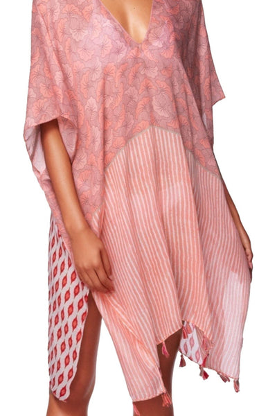 Pool to Party Kaftan One Size / Red V-Neck Sun Dress Coverup in Vacation Melody Red