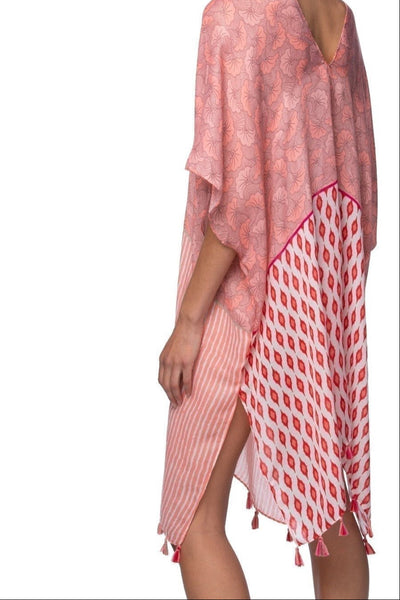 Pool to Party Kaftan One Size / Red V-Neck Sun Dress Coverup in Vacation Melody Red