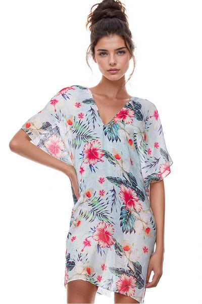 Pool to Party Kaftan One Size / Sky Love Story Print V-Neck Sun Dress Coverup