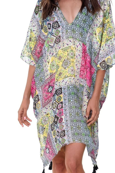 Pool to Party Kaftan One Size / Sky - Summer Bazaar Summer Bazaar Print Kaftan V-Neck Dress in Sky
