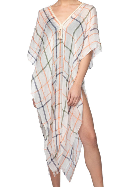 Pool to Party Kaftan One Size / White Lightweight Plaid Print Kaftan in White