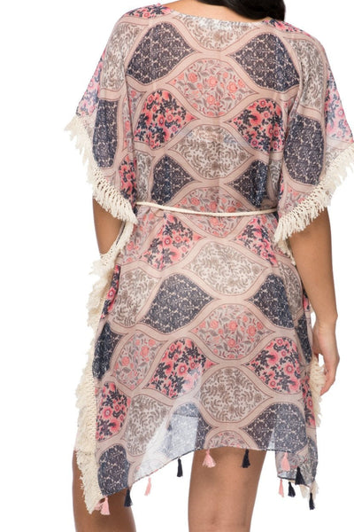 Pool to Party Kaftan Sundress One Size / Multi Boho Beach Sundress in Lattice Garden Print