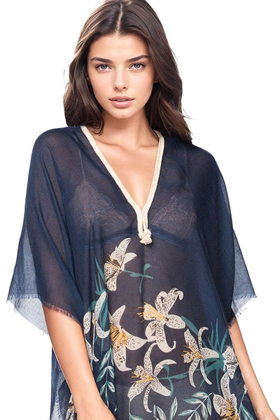 Pool to Party Kaftan Sundress One Size / Navy Lovely Lily Print | Braided Kaftan Sundress Coverup