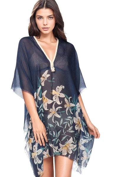 Pool to Party Kaftan Sundress One Size / Navy Lovely Lily Print | Braided Kaftan Sundress Coverup